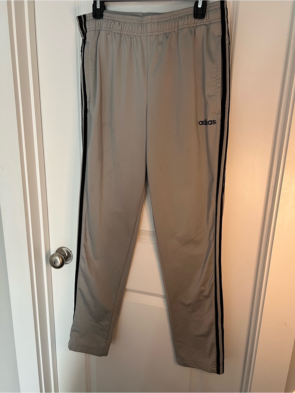 Adidas Gray Track Pants with Black Side Stripes